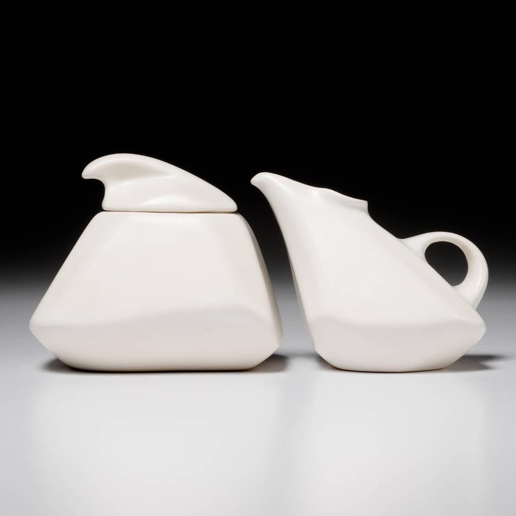 Peter Saenger Studio Art Pottery Minimal Modernist White Creamer Sugar Bowl Set