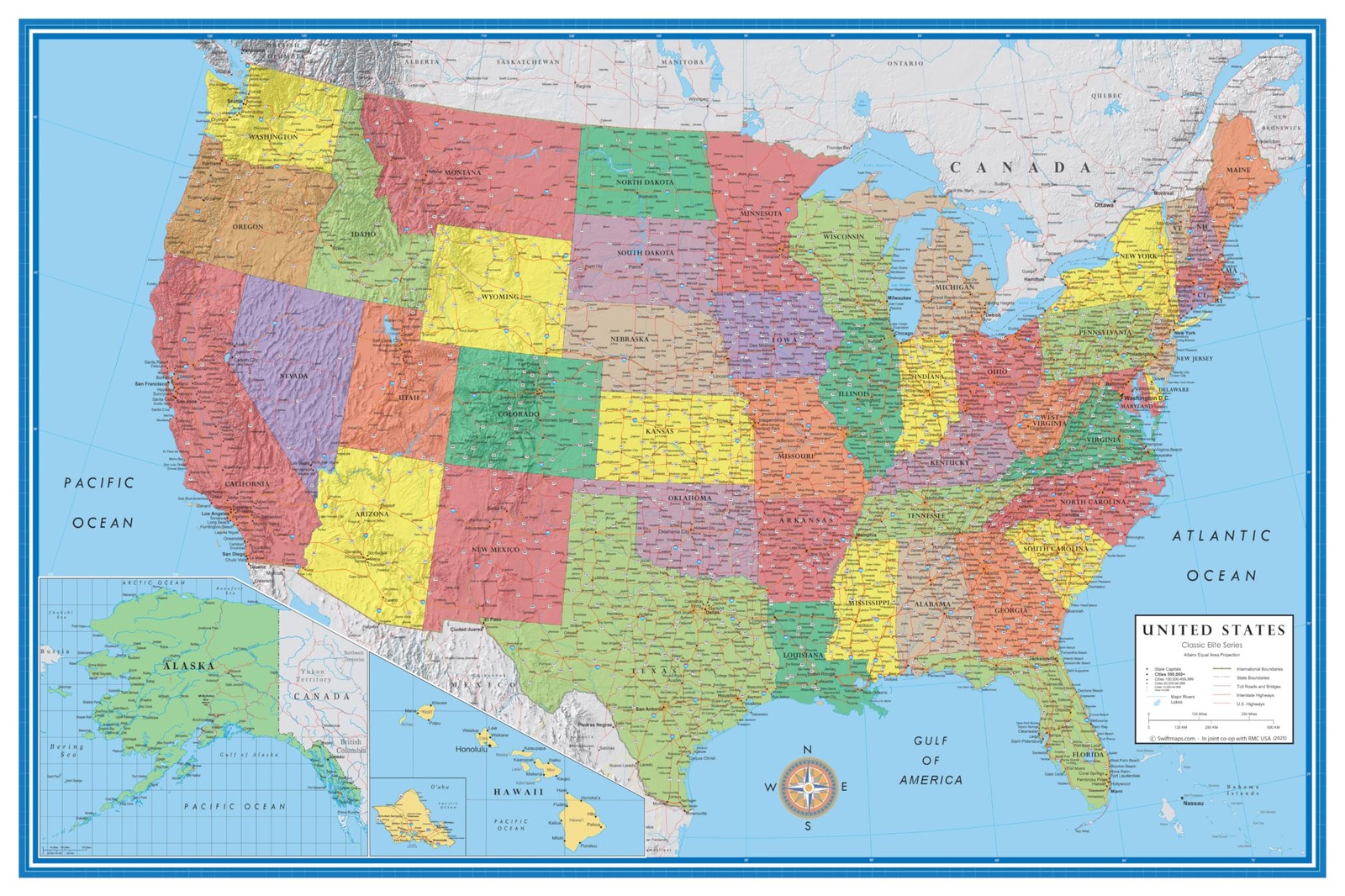 Huge 48x78 Laminated USA Wall Map Mega Dry Erase Durable Educational Business...