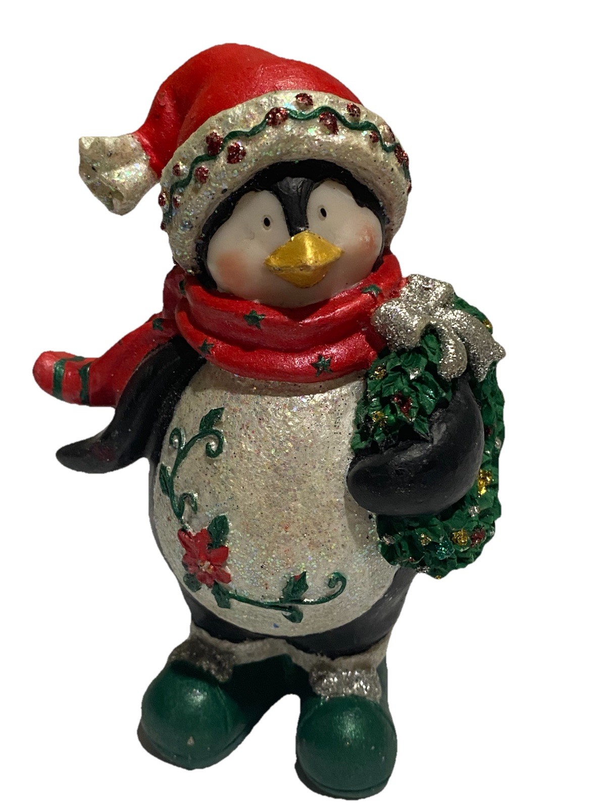 Single Whimsical Christmas Animal Penguin Red Scarf Holding A Reef 5\