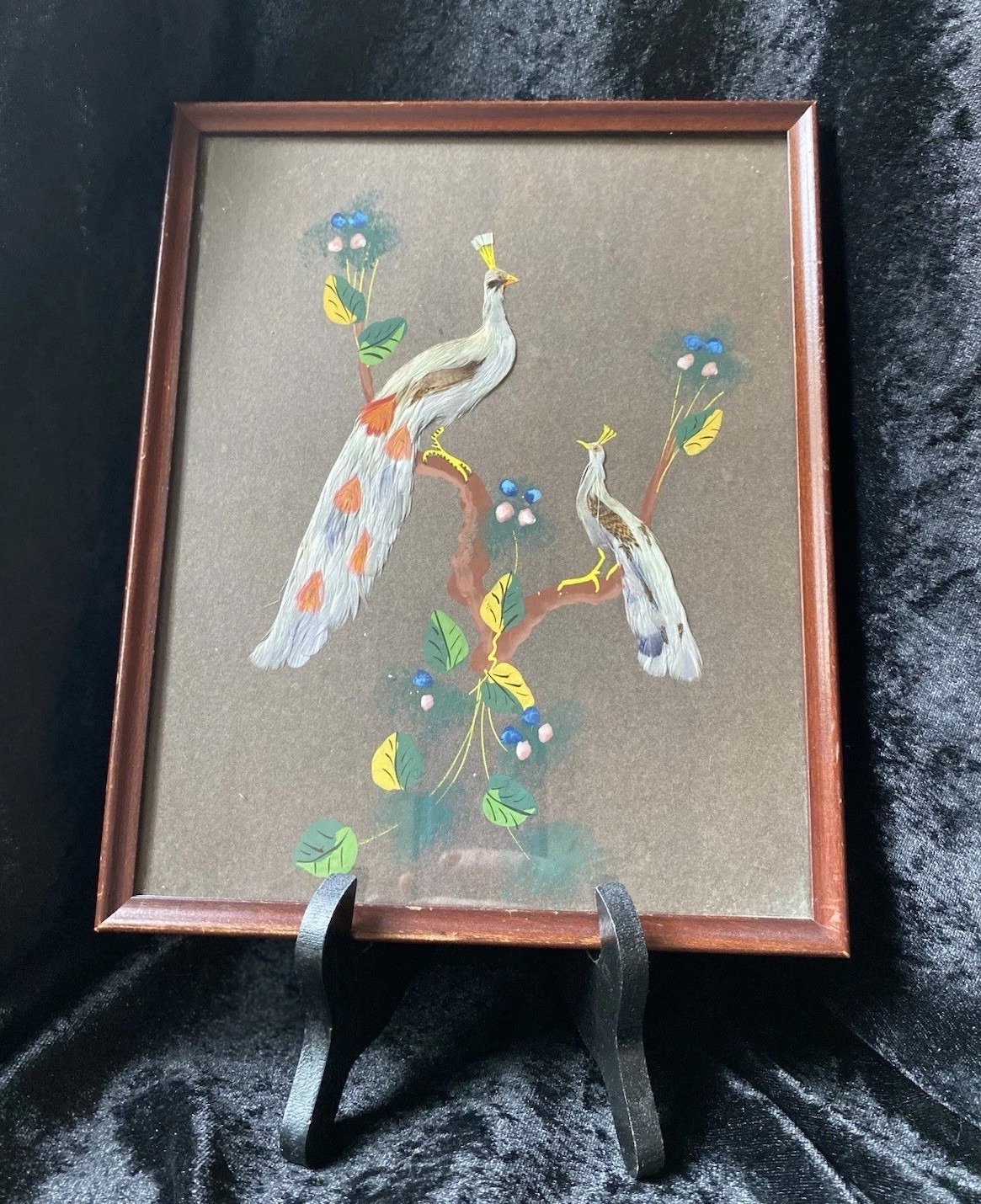 Vtg 1930s Mexican Feather Art Peacock Painting Noonan-Kocian St Louis Frame
