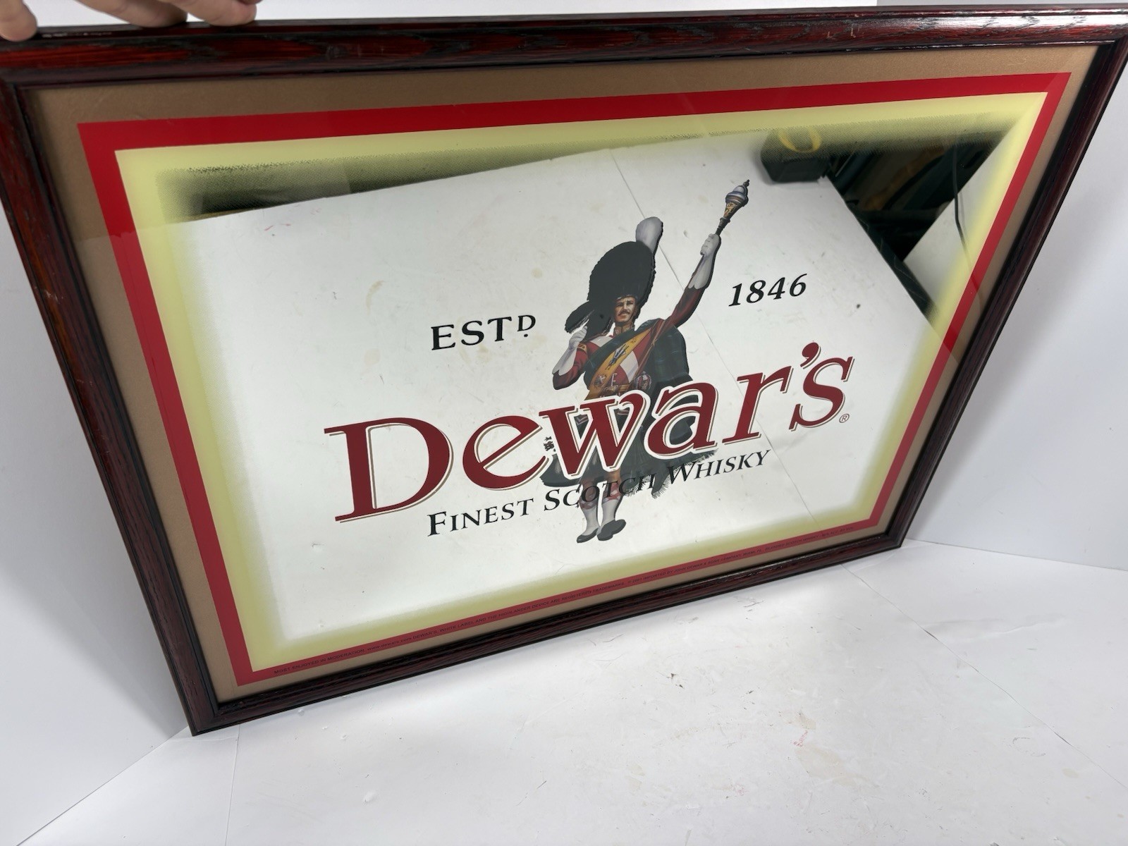 Vintage 2001 Dewars Scotch Whisky Advertising Mirror Bar Pub Sign 30x21 Framed