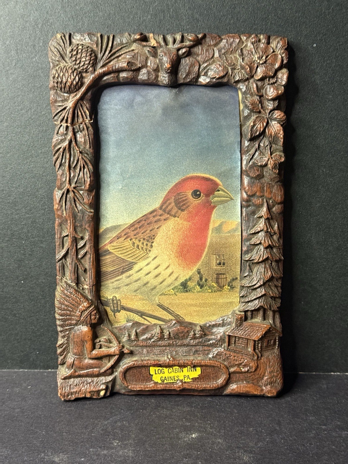 Antique Vintage Picture Frame Outdoor Indian Deer Wild Log Cabin Inn Gaines Pa Antique Vintage Picture Frame Outdoor Indian Deer Wild Log Cabin Inn Gaines Pa