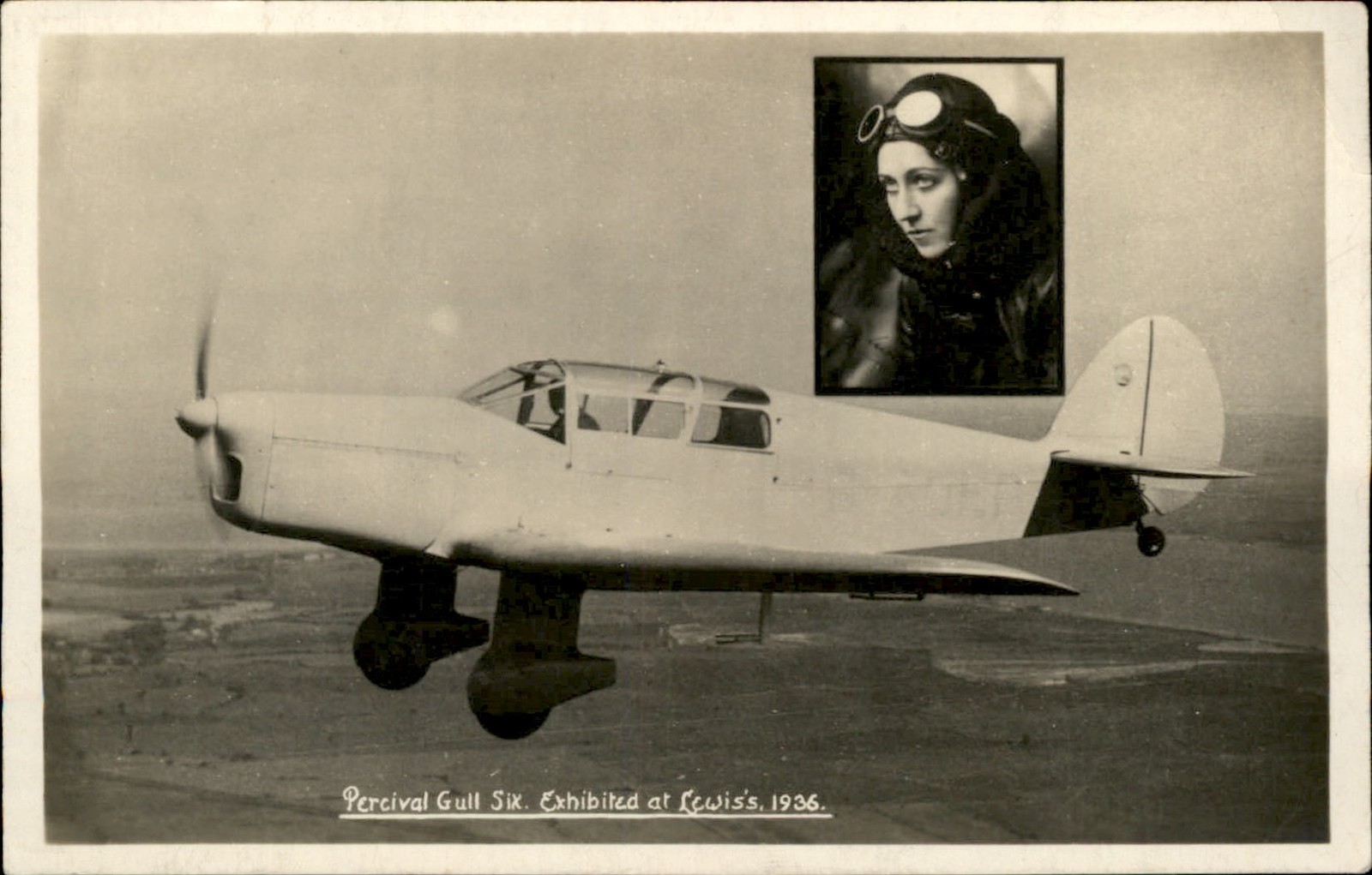 English Woman Pilot Amy Johnson Percival Gull Six c1936 RPPC Vintage Postcard