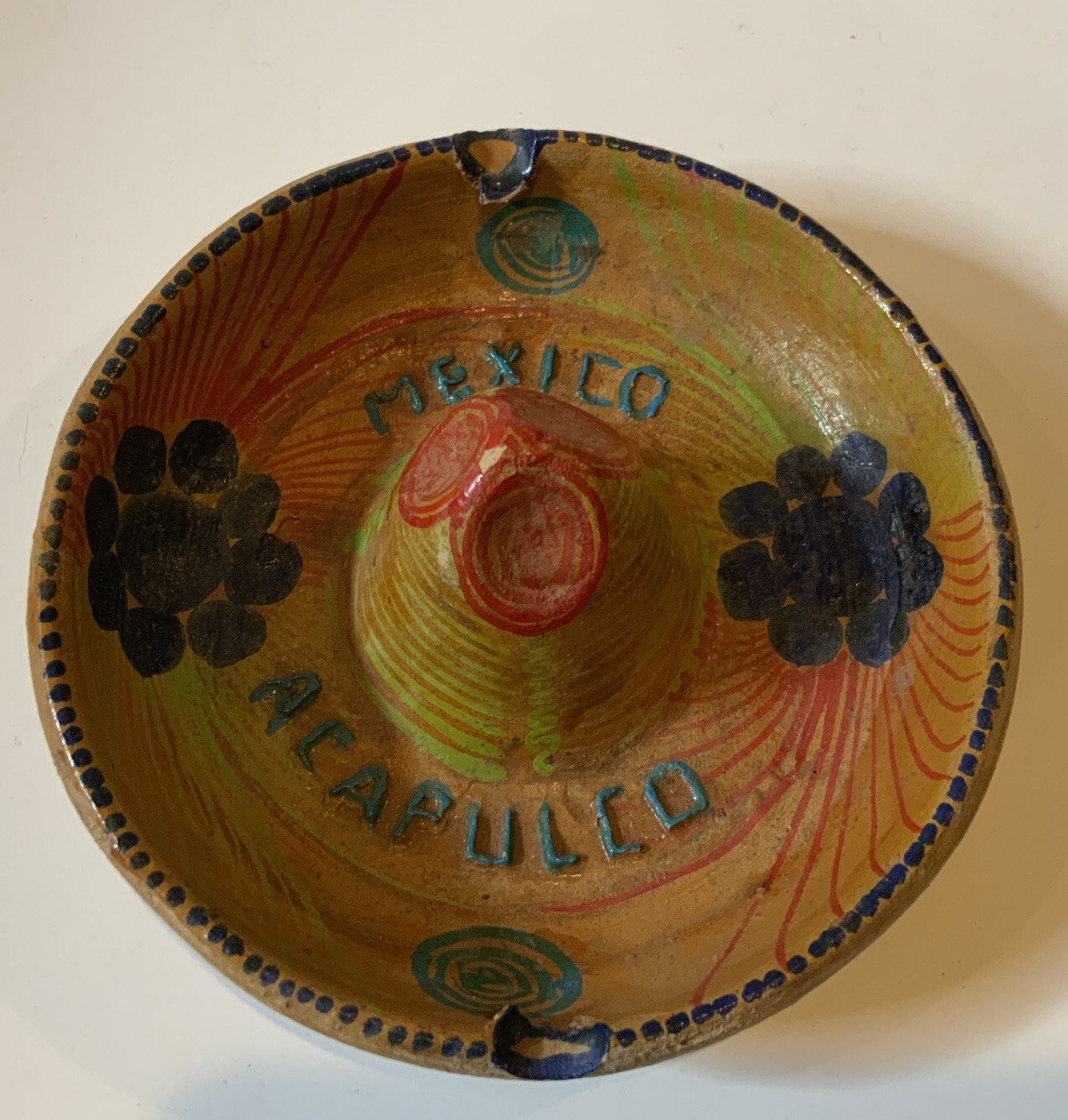 Vintage Acapulco Mexico Trinket Dish Sombrero Hat Folk Art 40’s