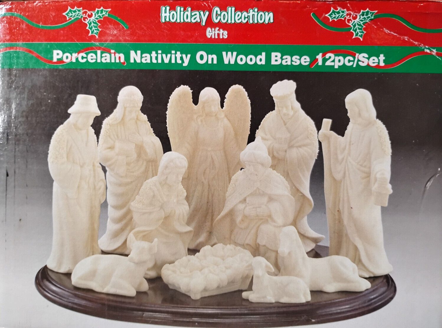 Vintage 12 Pc. Porcelain Nativity Set w/ Wood Base Vintage 12 Pc. Porcelain Nativity Set w/ Wood Base