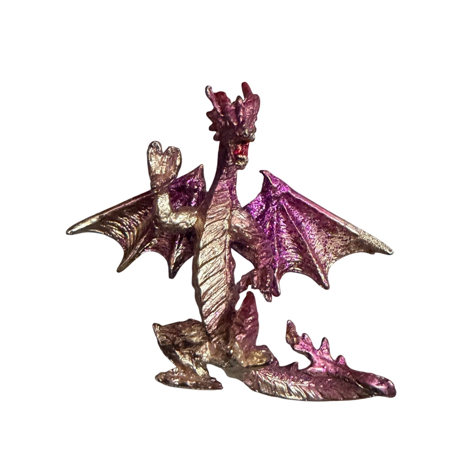 Metallic Iridescent Dragon Figurine Pink Purple Gold Fantasy Miniature 2.5 inch