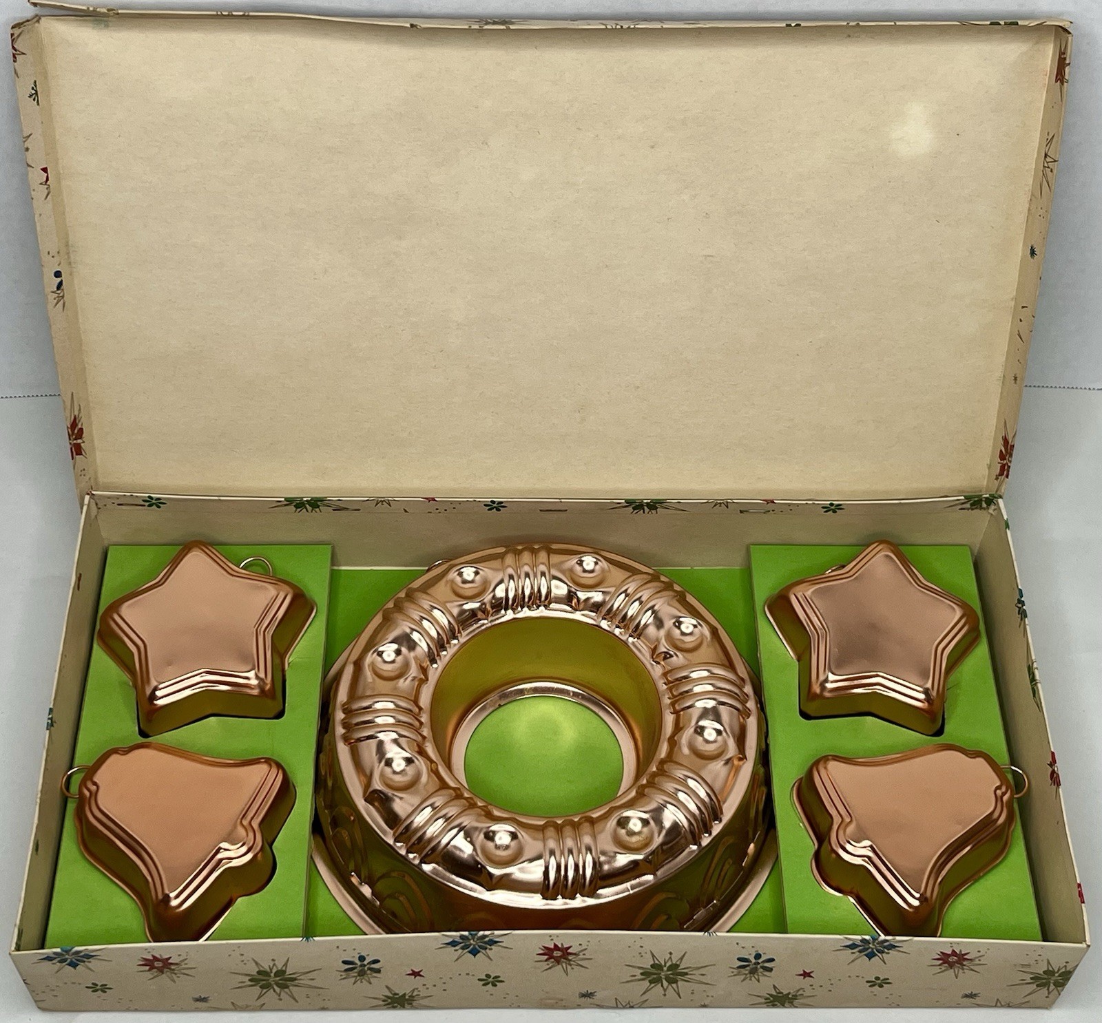 Vintage Mirro Finest Copper Tone Mold Set Of 5 Christmas Wall Plaques USA Made