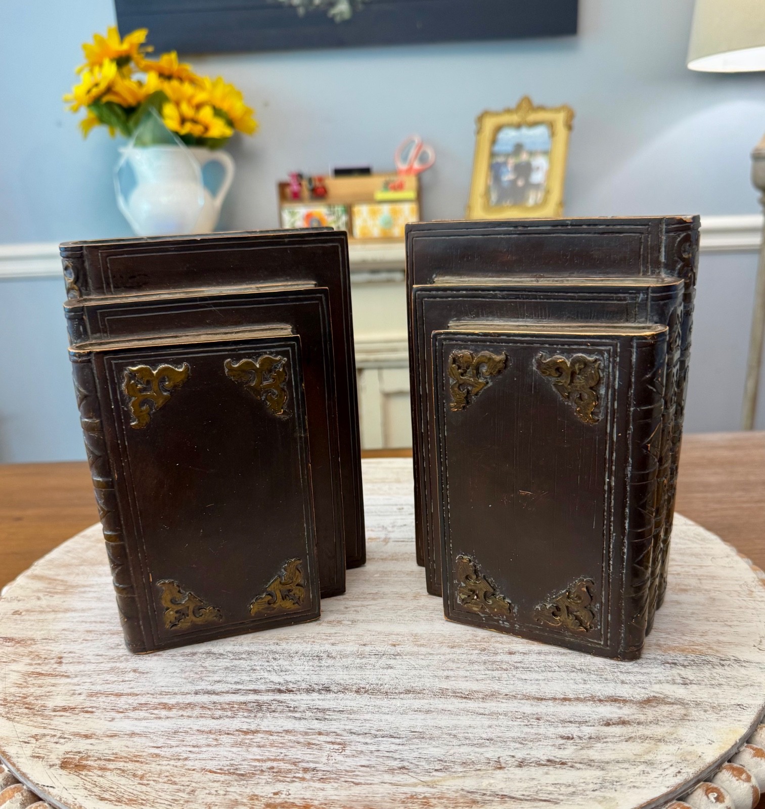 Vintage Resin/ Composite Faux Stacked Book Bookends - Pair
