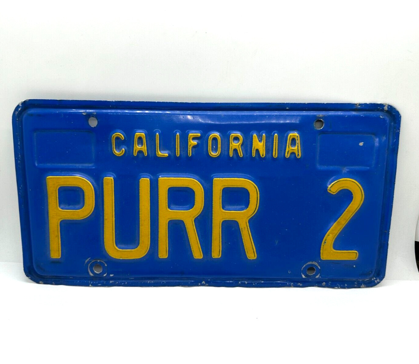 VTG 1970-80\'s ORIGINAL BLUE CALIFORNIA PERSONALIZED VANITY LICENSE PLATE (PURR 2