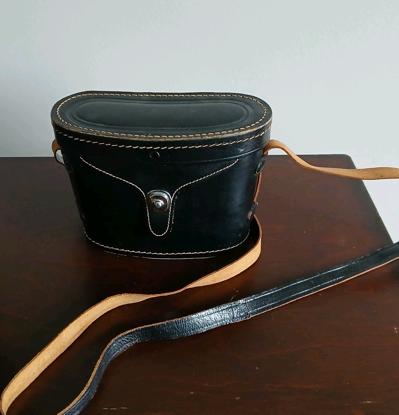 Black Vintage Tasco Binoculars Split Pigskin Leather Case In EUC 