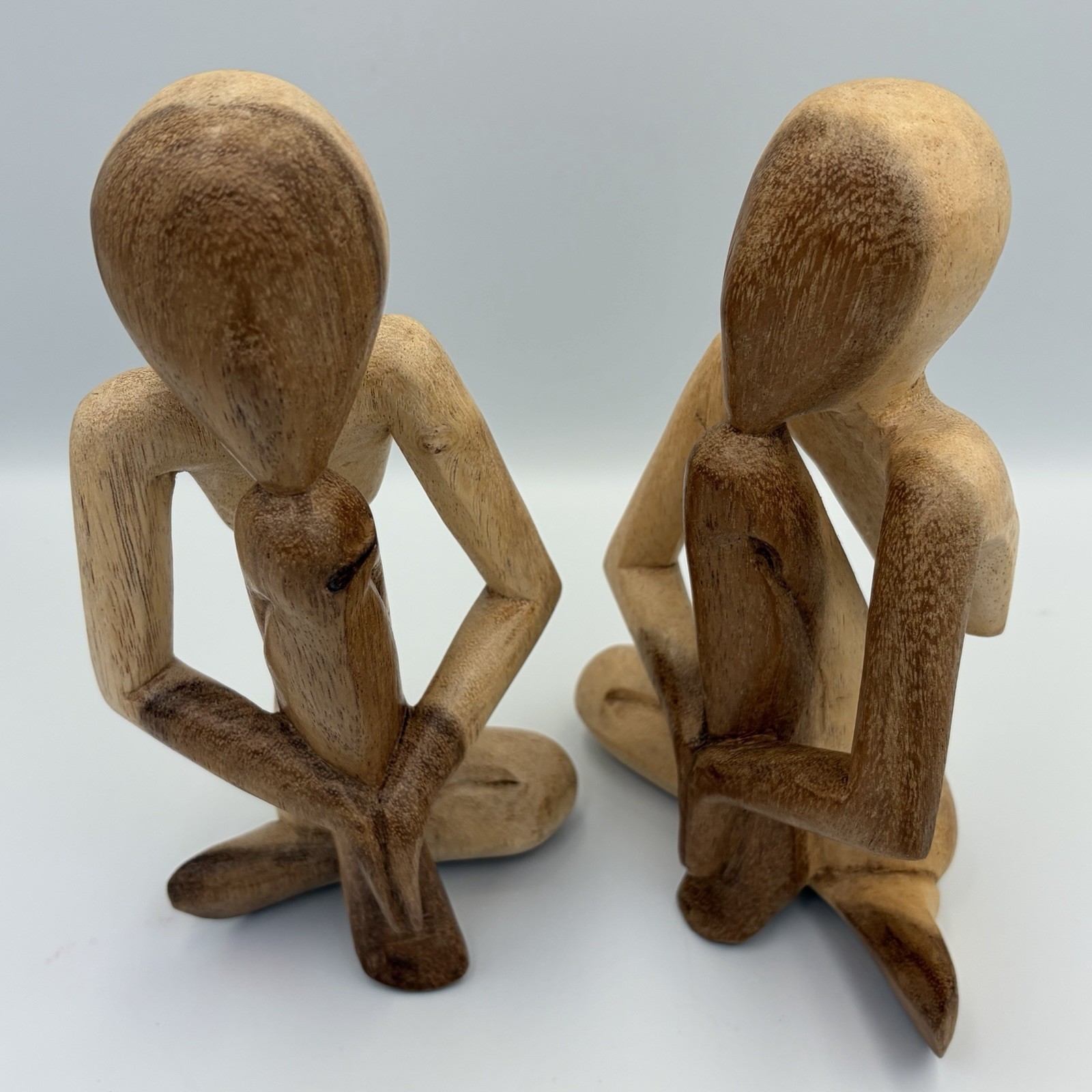 Vtg Hand Carved Wooden Meditation Sculptures Set/2 Seated Yoga Zen Boho Gift