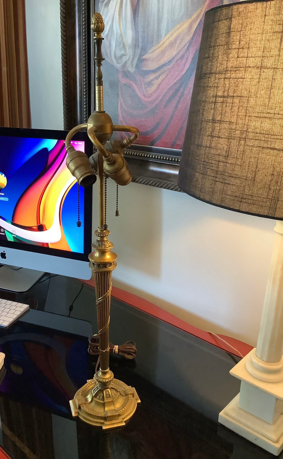Antique E. F. Caldwell Gilt Bronze Lamp EF Antique E. F. Caldwell Gilt Bronze Lamp EF