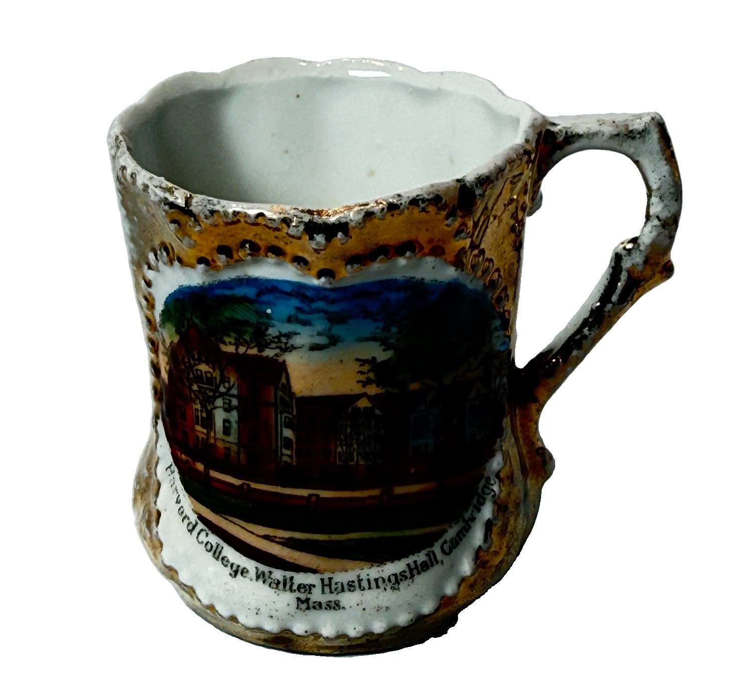 CAMBRIDGE MA Massachusetts Souvenir HARVARD COLLEGE Porcelain GOLD TRINKET CUP CAMBRIDGE MA Massachusetts Souvenir HARVARD COLLEGE Porcelain GOLD TRINKET CUP