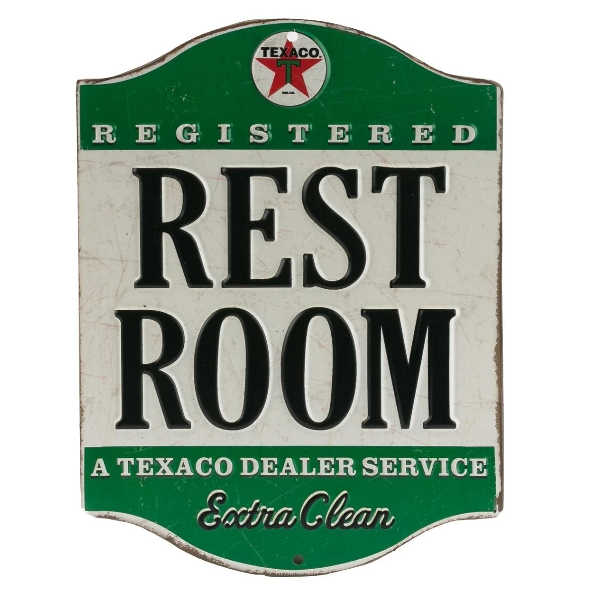 Texaco Restroom Embossed Metal Sign - Vintage Small, Green