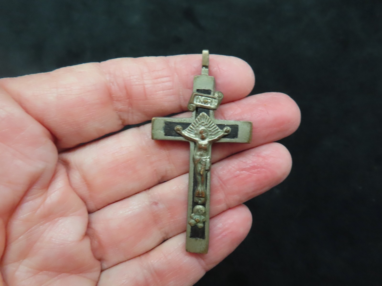 Vintage 1880\'s-1900- Golgotha Crucifix Handmade w/Skull & Cross Bones