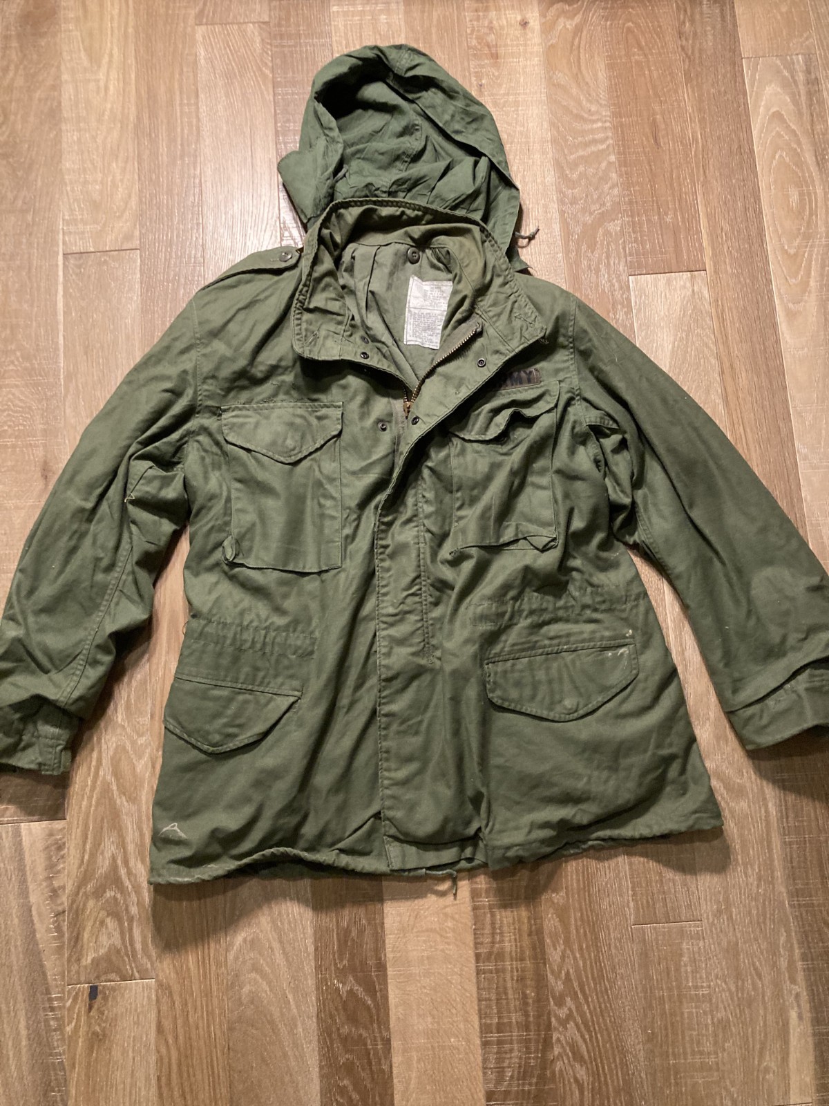 Vintage US Army OG-107 Cold Weather Field Jacket Hood Large Regular Military