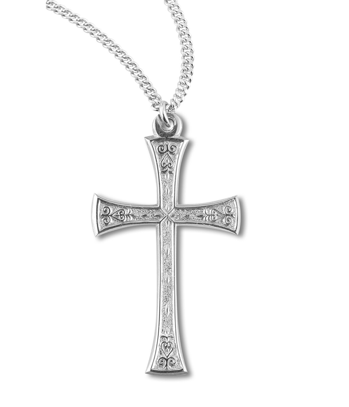 Solid 925 Sterling Silver Detailed Patterned Scroll Cross Necklace Solid 925 Sterling Silver Detailed Patterned Scroll Cross Necklace
