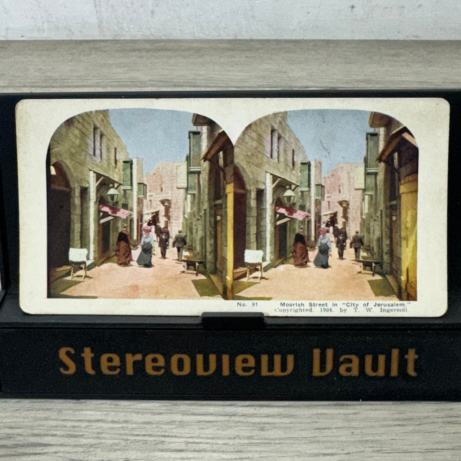 Moorish Street in City of Jerusalem Stereoview by T. W. Ingersoll 1904