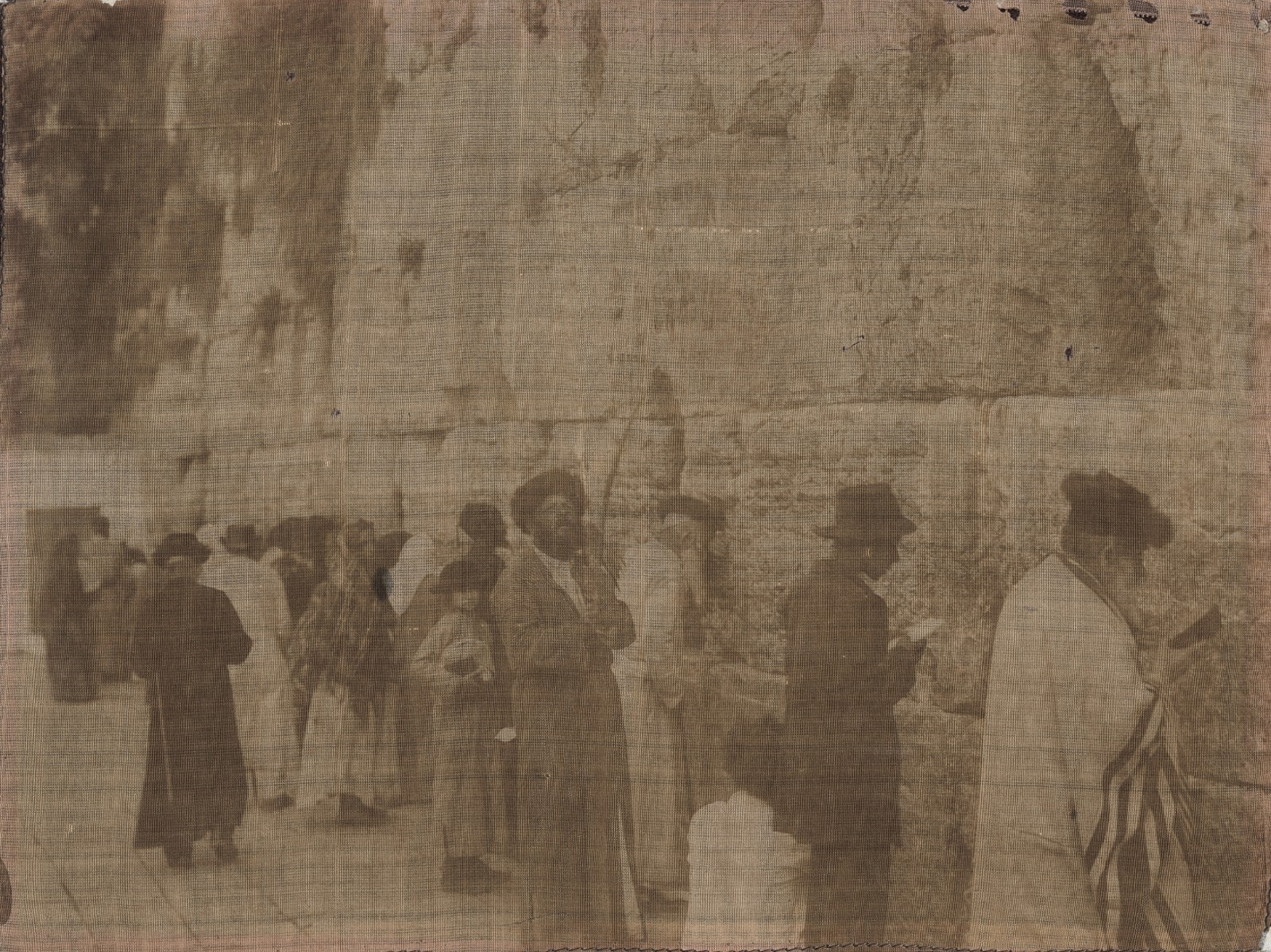 c. 1910\'s Men at Wailing Wall Photograph Printed on Fabric