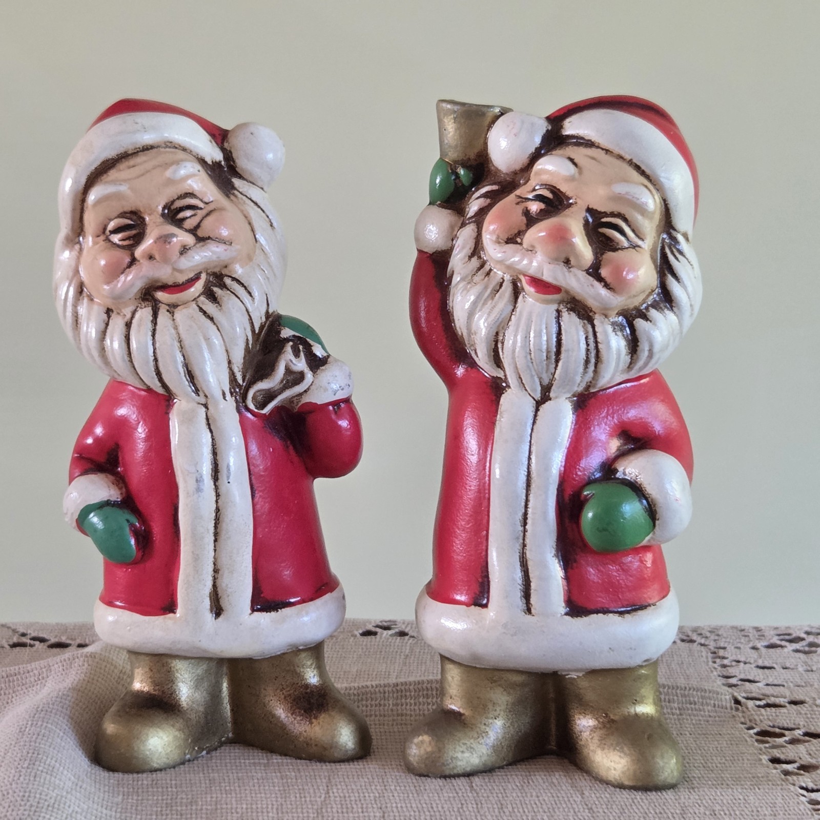 Vtg Pair of Santa Claus Mid Century Christmas Figurines Composition Japan 5\