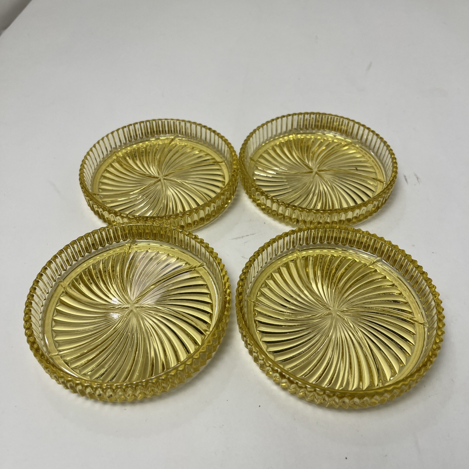 1937-1941 Yellow Depression Set Of 4 Coasters by Federal Glass ‘Diana’ Pattern