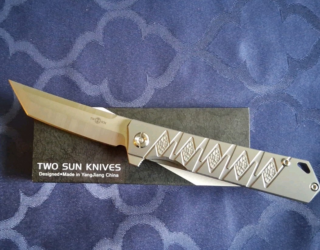 *NEW*🔥 TWO SUN -  Folding Knife w/Titanium Handle & YJ01-V1 Blade (TS20-RIPPLE)