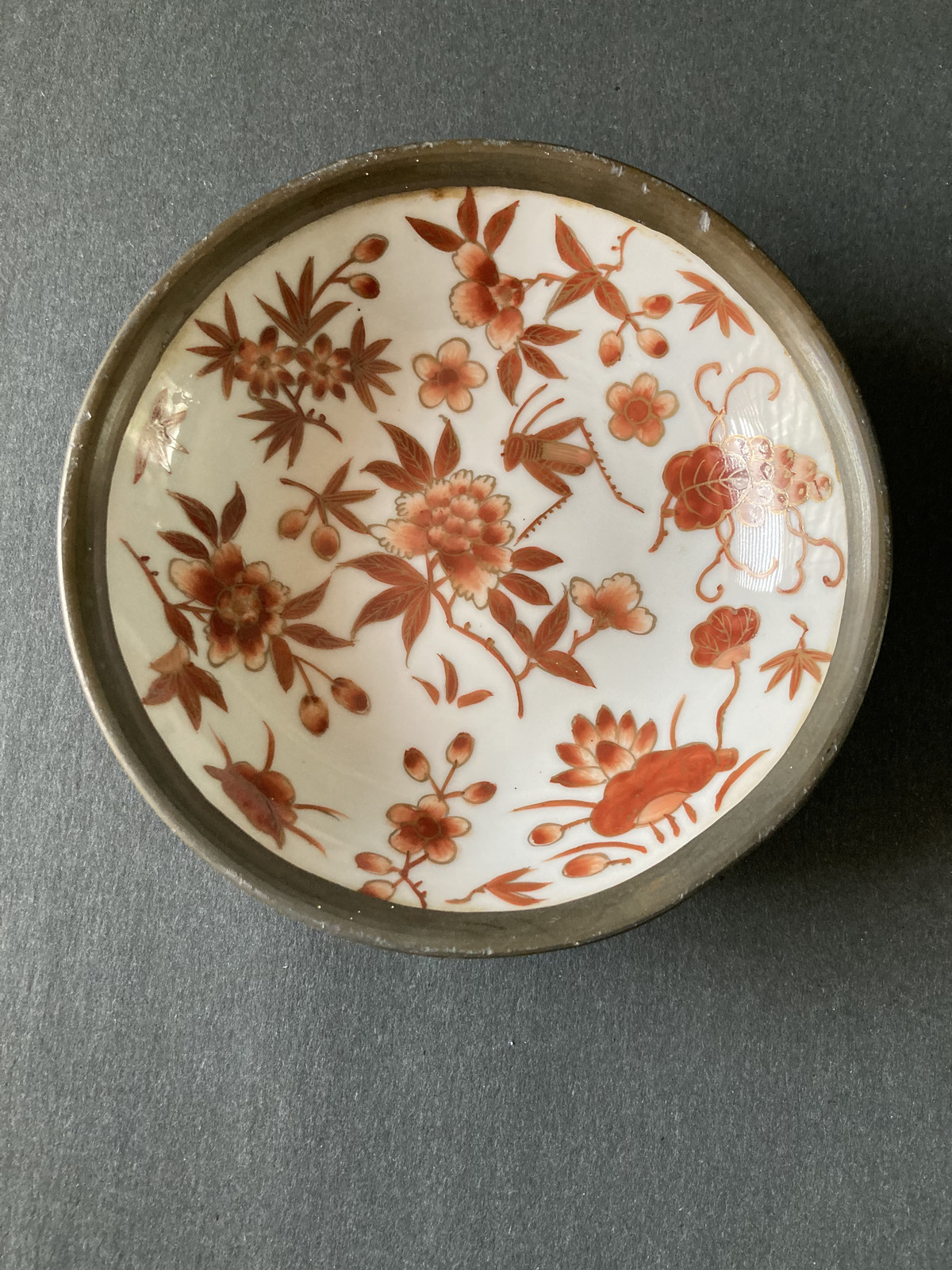 Asian Grasshopper Pewter Lined Low Bowl
