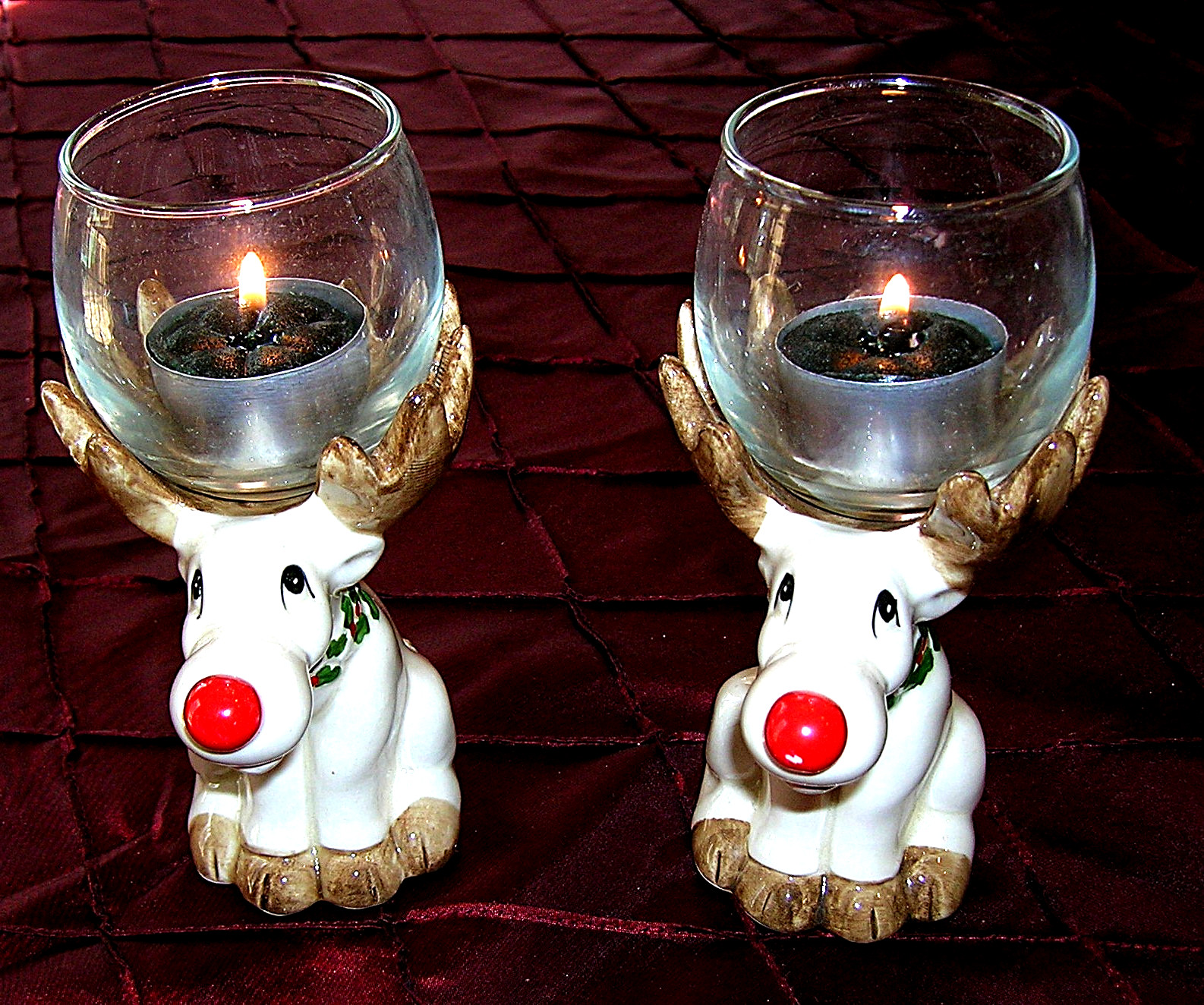 2 Sets Vintage 1976 Fitz & Floyd “Reindeer” Votive Candle Holders🦌 with Boxes🦌
