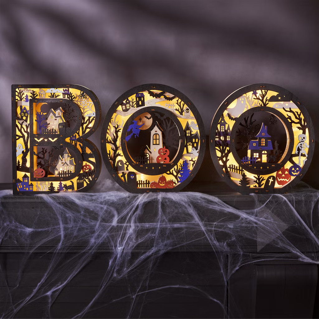 Giftcraft Halloween BOO Wood Light Up Letters 3D Cutout LED Holiday Huge Giftcraft Halloween BOO Wood Light Up Letters 3D Cutout LED Holiday Huge