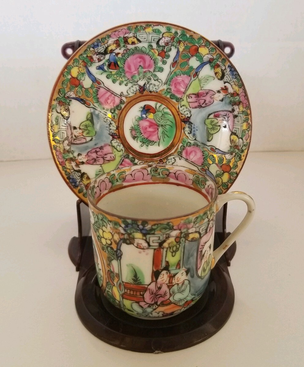 Vintage Japanese Ware Porcelain Demi-Tasse Tea Cup Sauce Hand Painted  Hong Kong