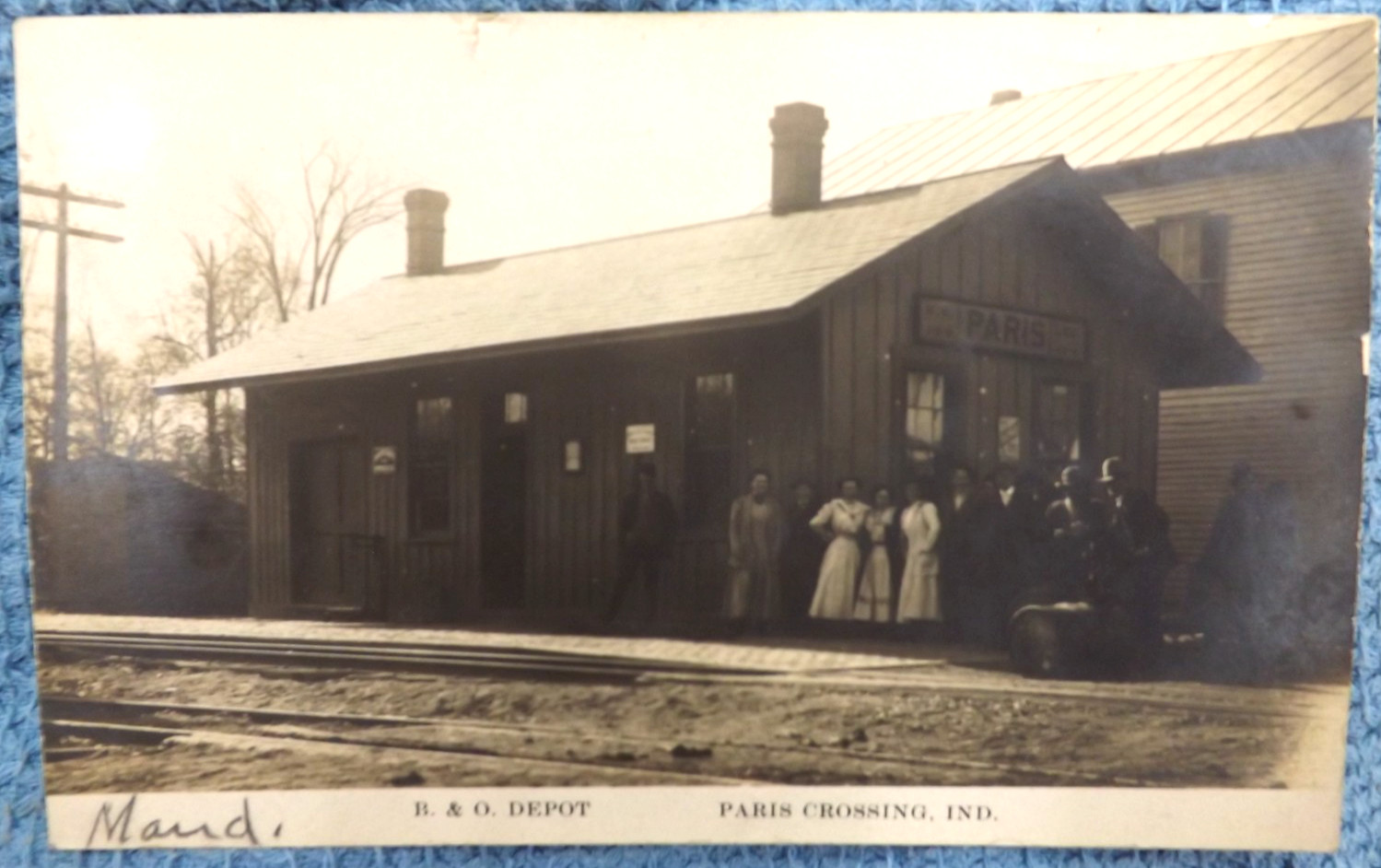 RARE 1910 B&O RR DEPOT PARIS CROSSING INDIANA POSTCARD RAILROAD Train RPPC