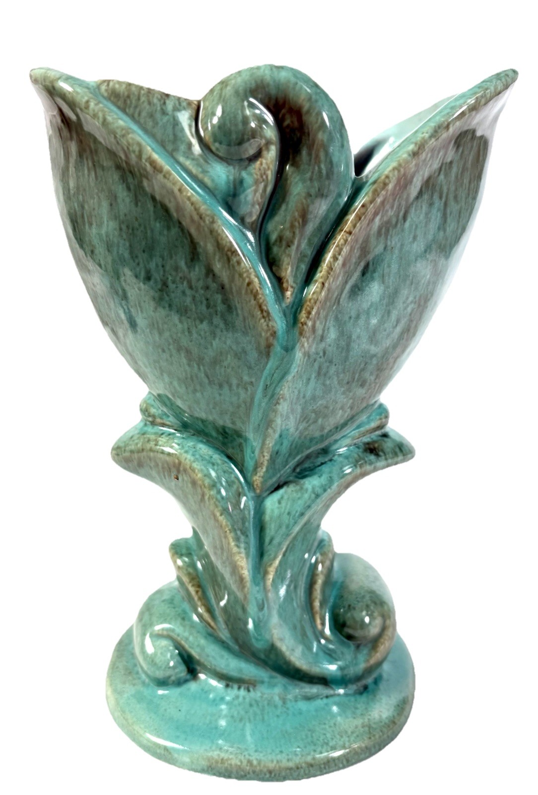 Vintage Mid Century Gonder Pottery Vase Green Brown 8.5” H Cottagecore