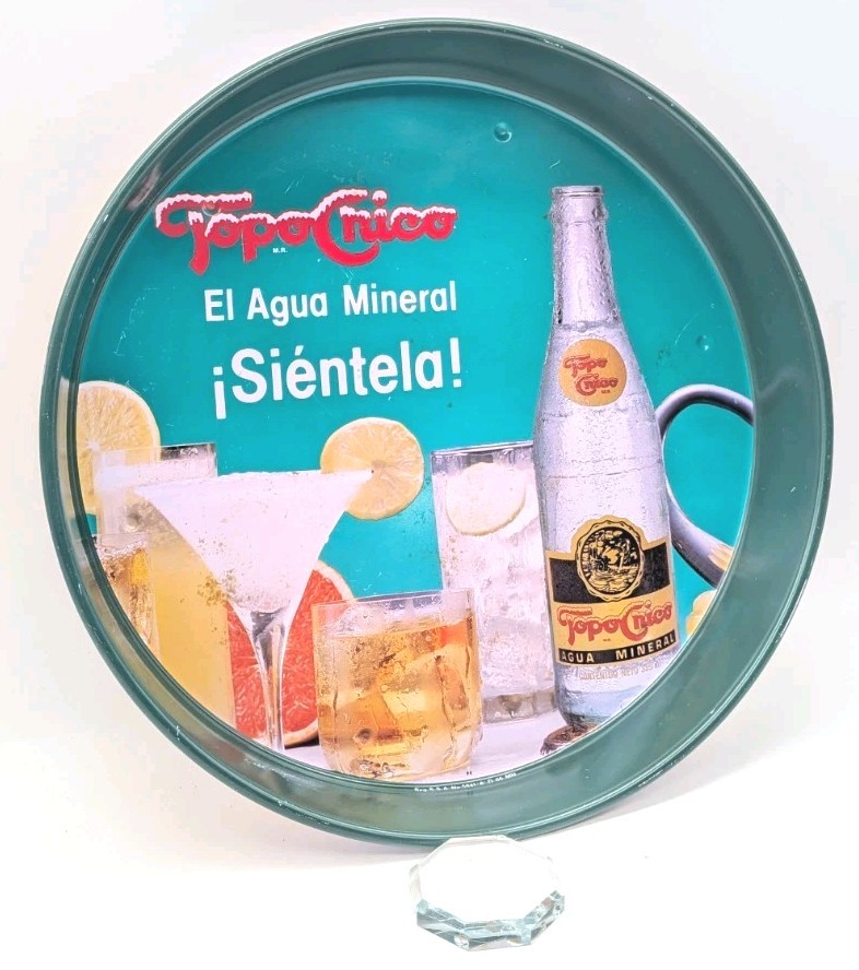 Vintage Topo Chico Tray Spanish Sparkling Mineral Soda Water 🇲🇽 Metal Blue 13