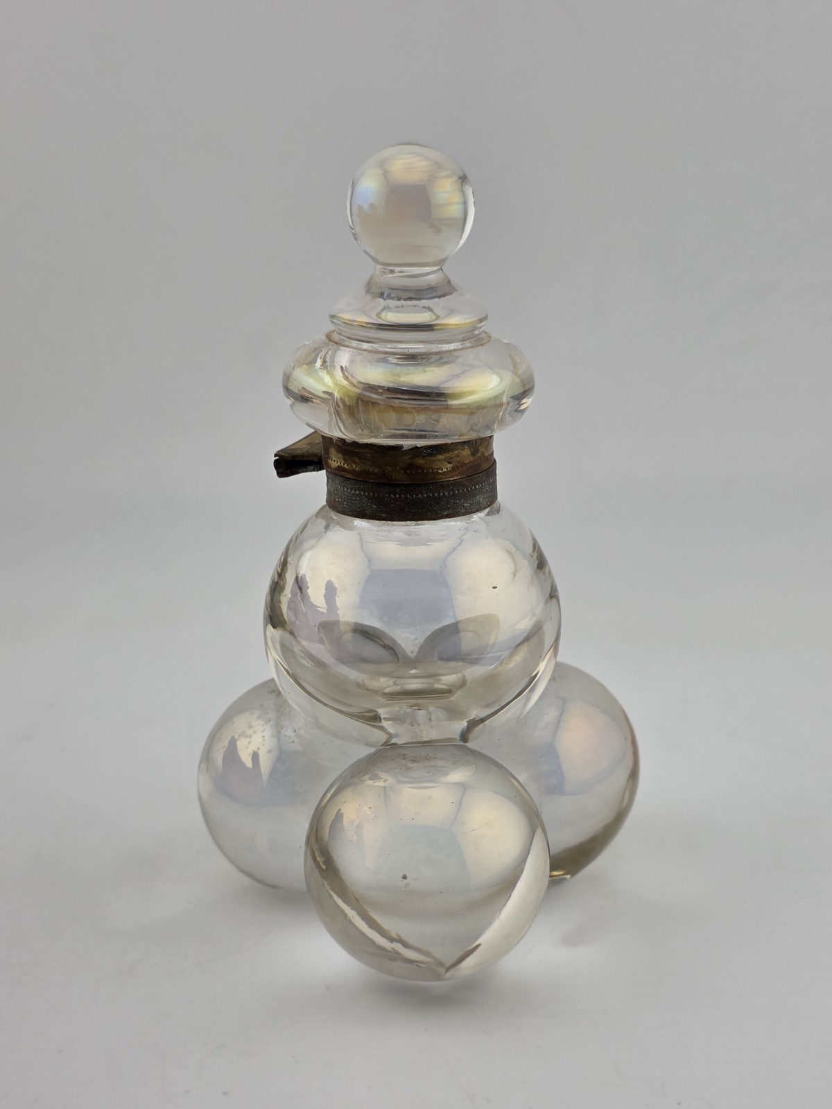 Antique 19th C Iridescent Glass Soap Bubble Inkwell Victorian Bohemia Harrach.