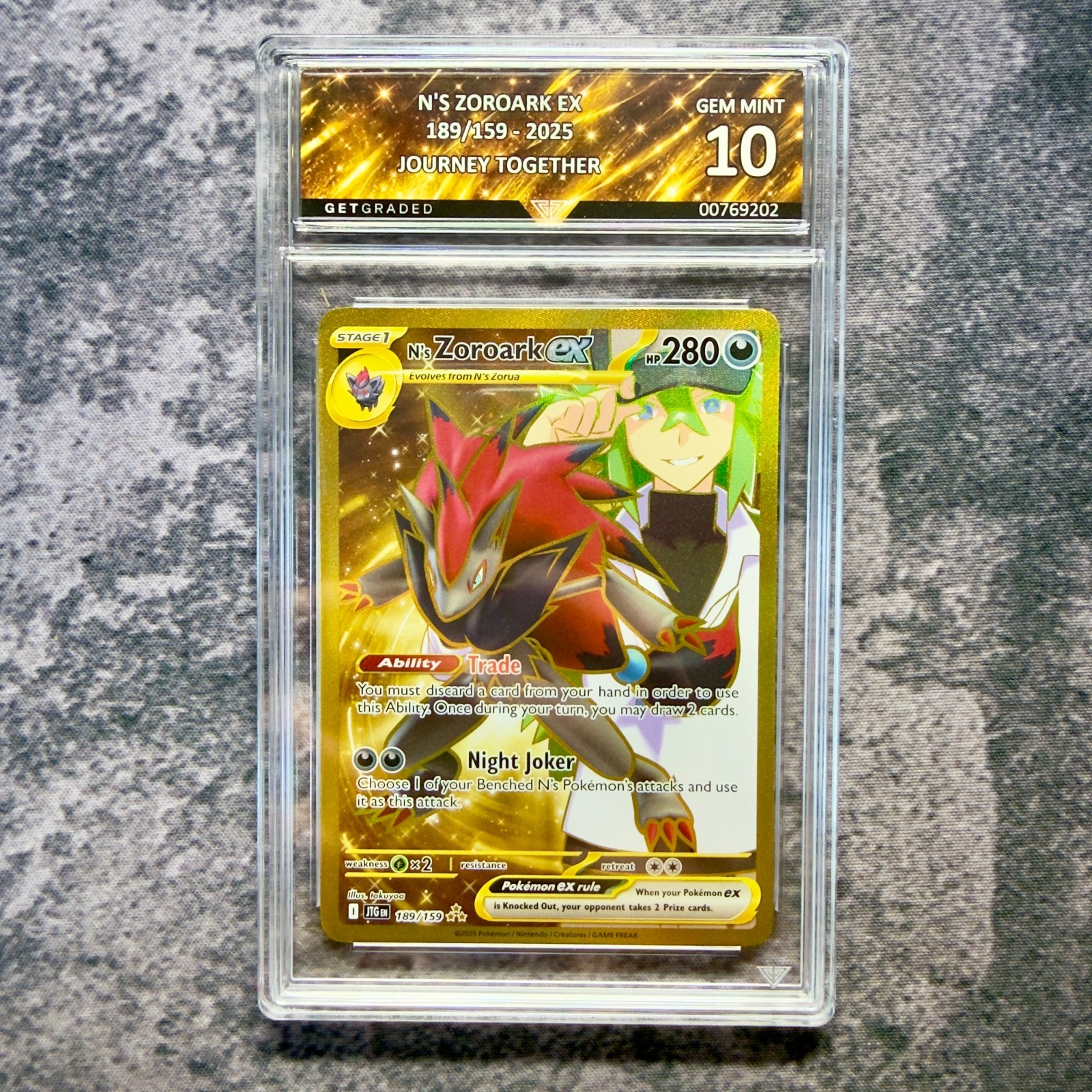 N\'s Zoroark 189/159 Journey Together GetGraded 10 Art Label Pokemon