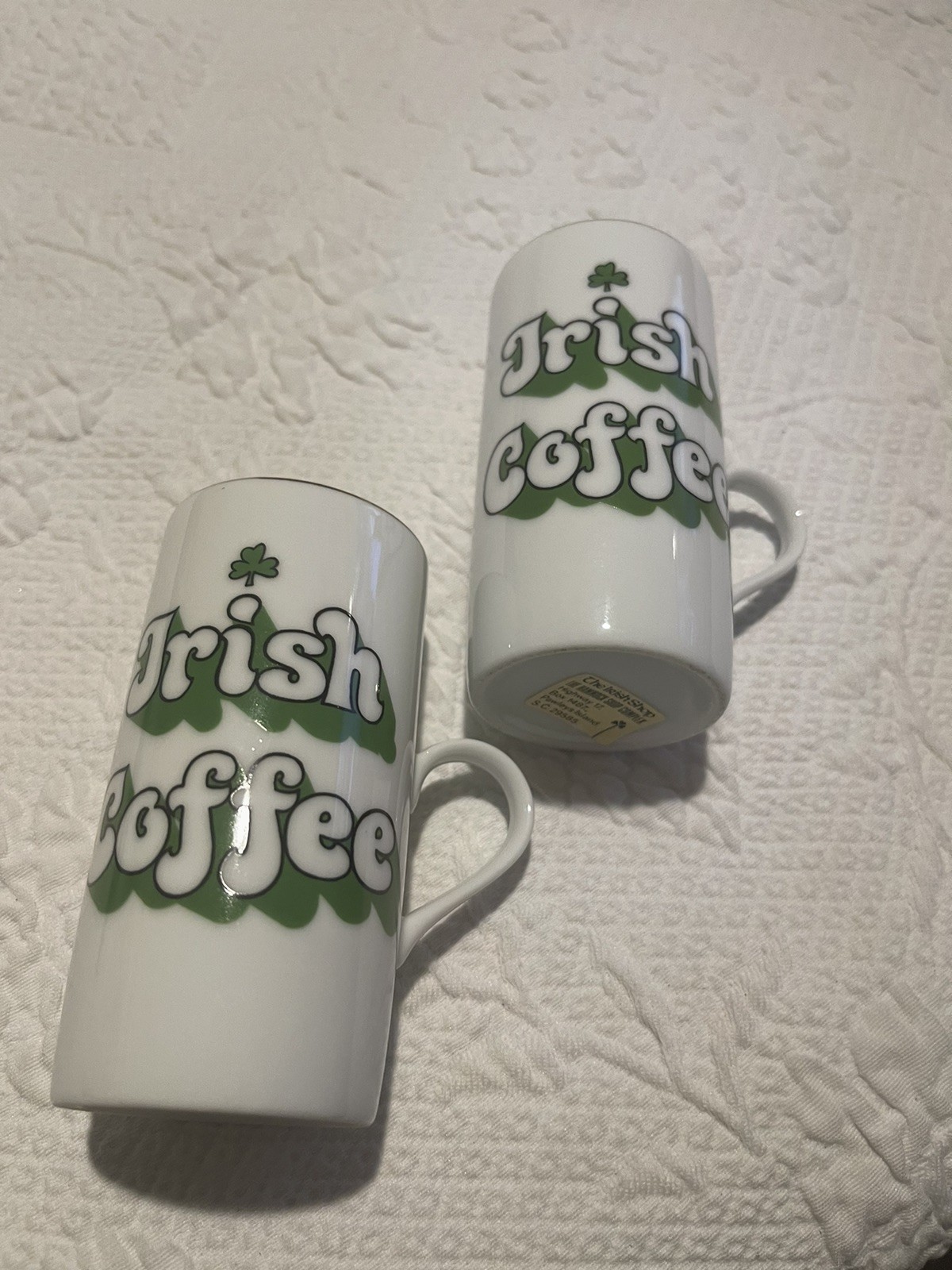 (2) Irish Coffee Mugs. Gold Trimmed China With An Irish Coffee Recipe On The Bac (2) Irish Coffee Mugs. Gold Trimmed China With An Irish Coffee Recipe On The Bac
