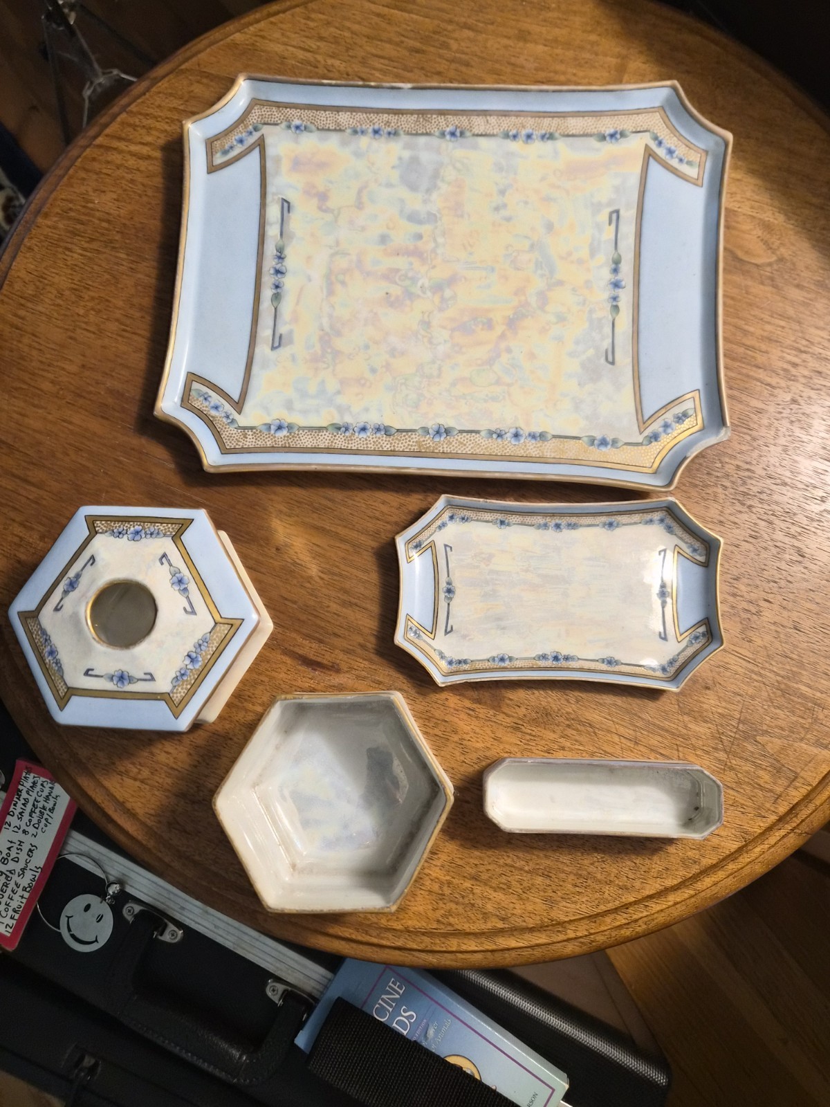 Antique C.S. Prussia 5 Pc Vanity Set Tray Hair Receiver Hand Painted - Signed