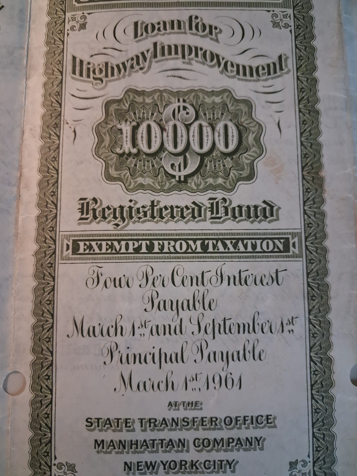 SLING'S 🪙$10,000  1918 State of New York - Loan For Highway Improvement