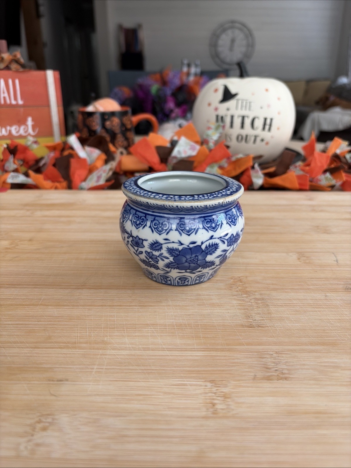Blue White Floral Ceramic Planter Flower Pot Chinese Style Vintage Look