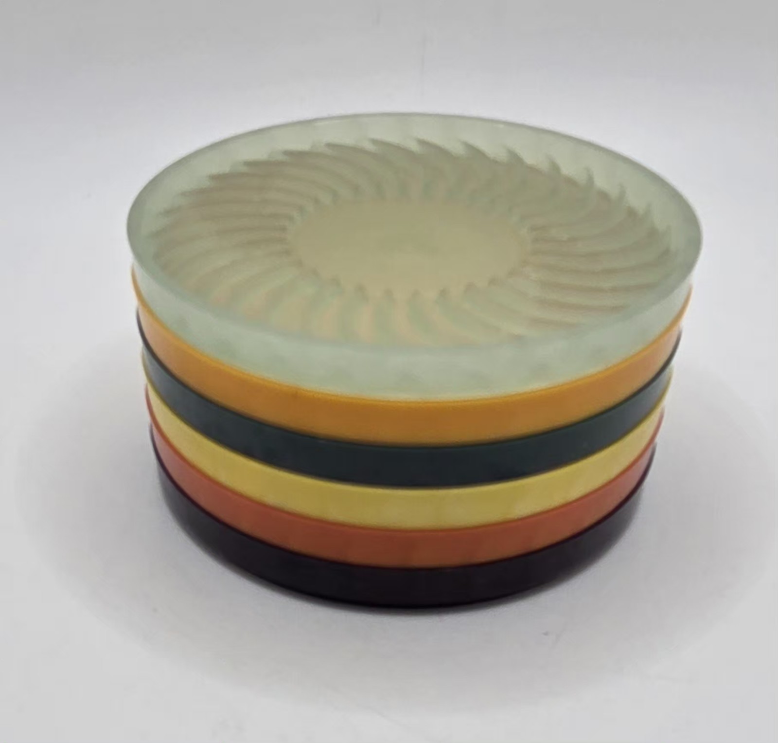 Vintage Ritepoint Contemporary Plastic Coasters Set of 6 Green Yellow Orange Brn Vintage Ritepoint Contemporary Plastic Coasters Set of 6 Green Yellow Orange Brn