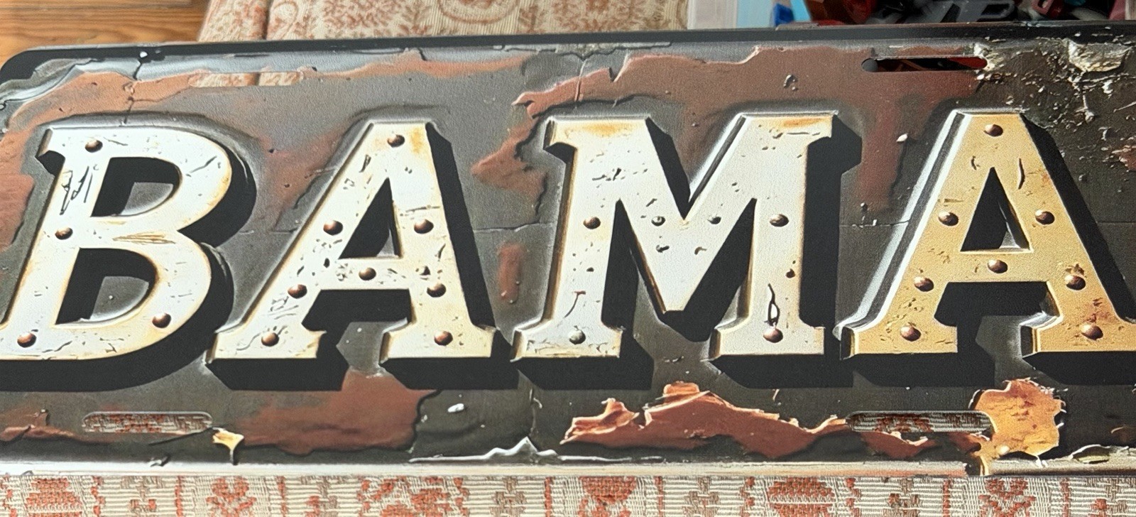 BAMA Weather Look Aluminum License Plate Alabama Crimson Tide Retro Rust Look