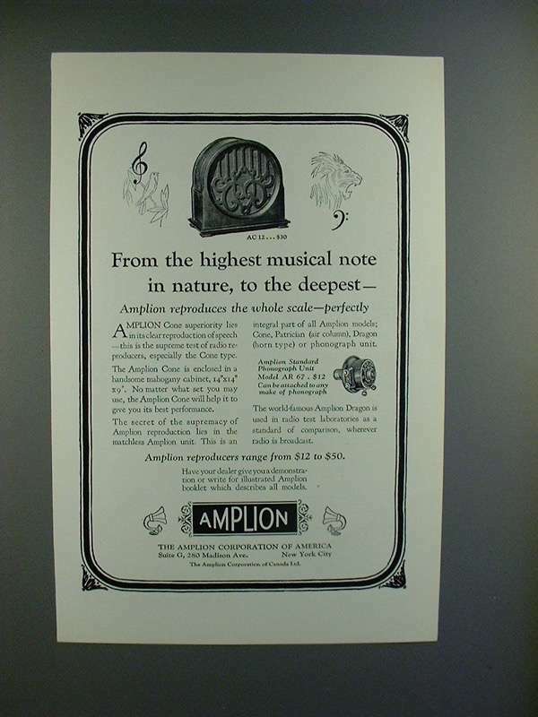 1927 Amplion AC-12 Radio Ad - Highest Note