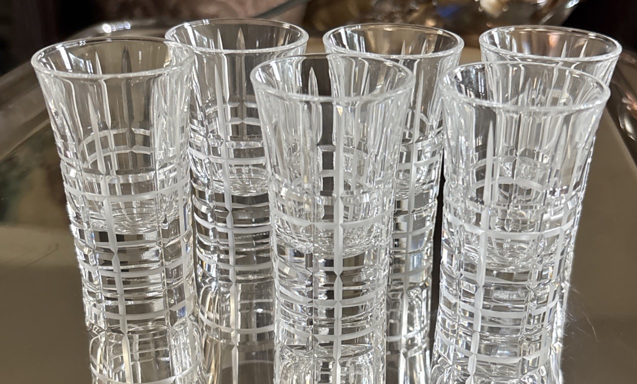 Vintage Set Of 6 Signed Christofle Crystal Vodka Shots Glasses