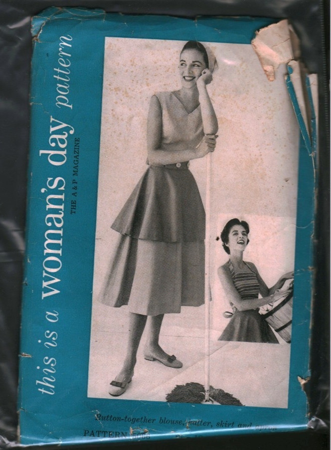 5066 Vintage Woman's Day Sewing Pattern 1950s Blouse Halter Skirt Apron 10 OOP