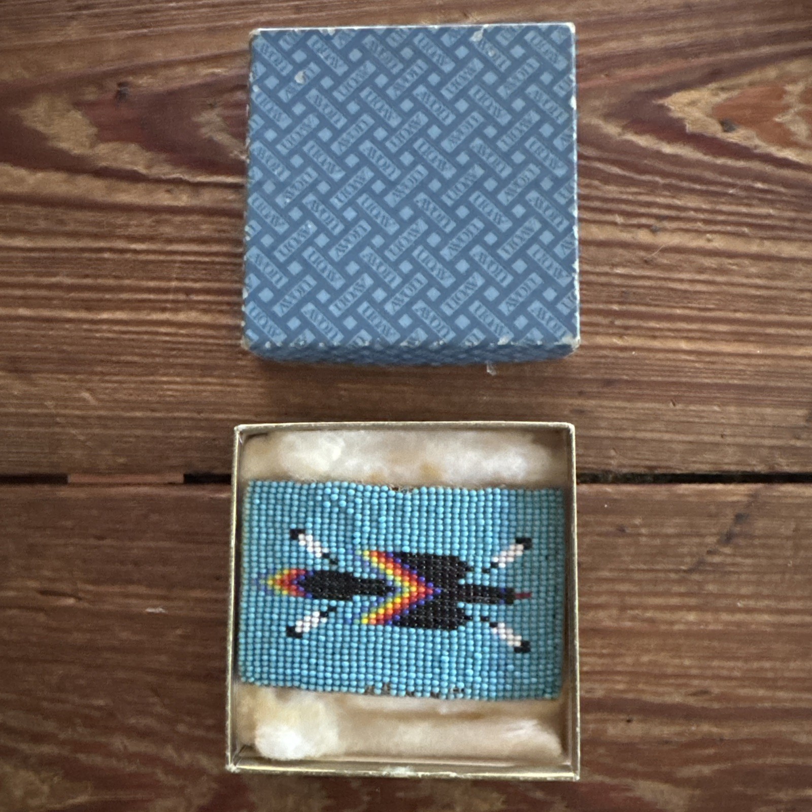 Vintage Native American Indian Beaded Metal Suede Leather Backing Belt Buckle