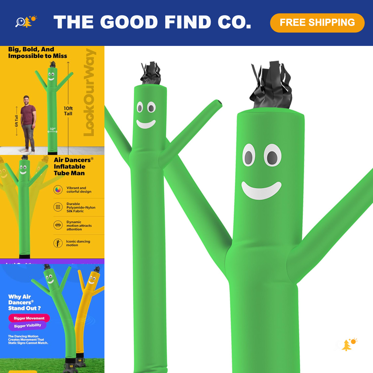10ft Inflatable Tube Man - Wacky Waving Air Dancer for Business Promotion - Gree