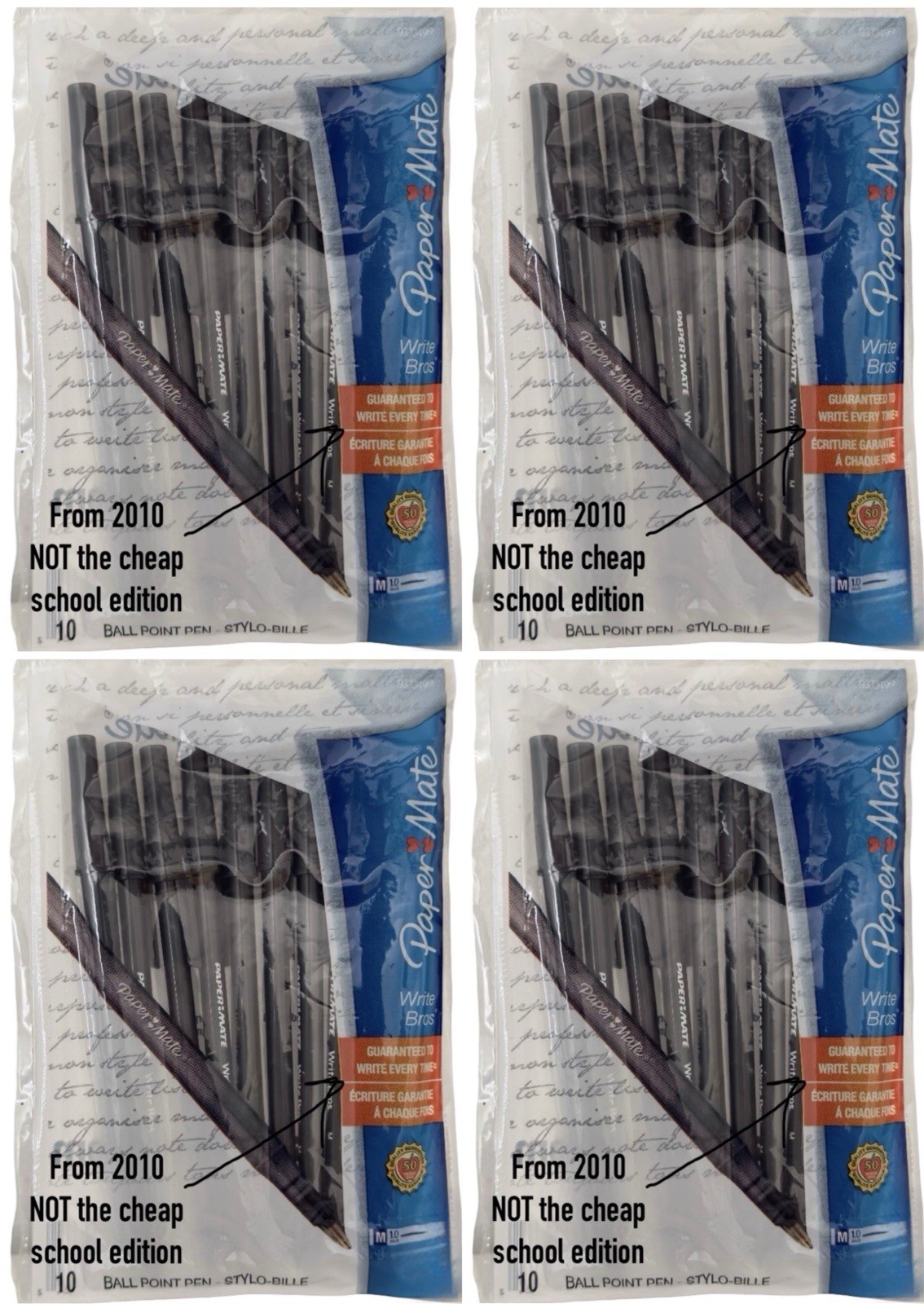 Vintage Paper Mate Write Bros Black Ballpoint Pens Medium 1.0mm 40 Count LOT NOS
