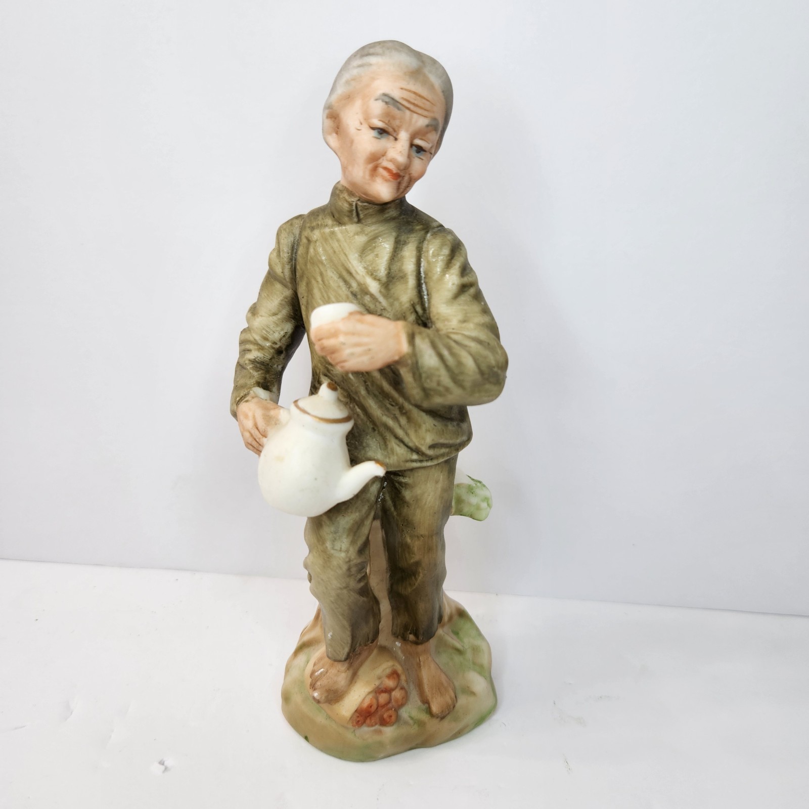 Vintage Inarco Bisque Porcelain Japanese Old Woman w/ Teapot Figurine Home Decor