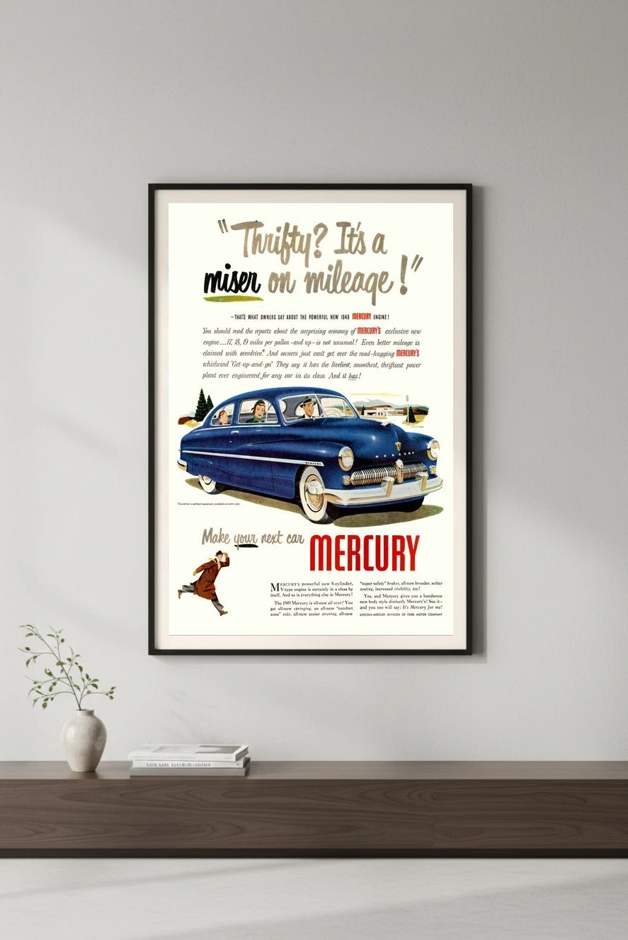 Vintage 1949 Mercury Ad Poster - USA 🇺🇸 - 24x36” - 200 GSM Paper 🗞️ Hi-Res💎