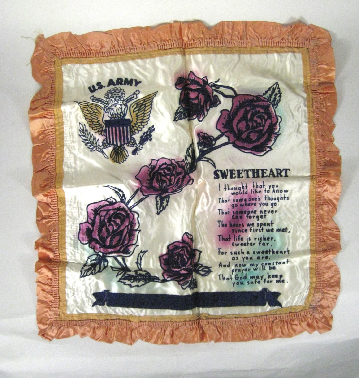 US Army Pillowcase Pillow Case Sweet Heart VTG 1939 1940  Sham Souvenir Envelope